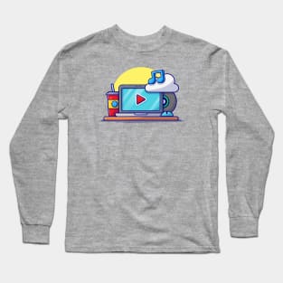 Cloud Music Icon with Laptop, Soda and Note of Music Cartoon Vector Icon Illustration Long Sleeve T-Shirt